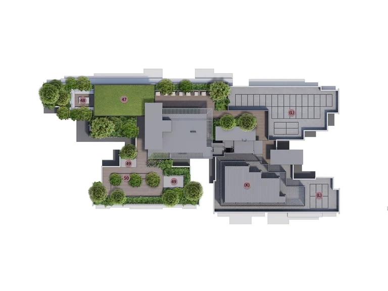 The Sen roof terrace plan, Block 230 (developer drawing): the sky bar pavilion, sky lounge, sky deck and hangout lounge
